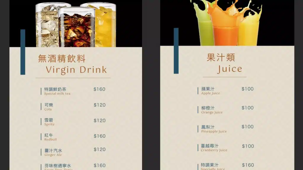 台中酒吧|微醺光廊WS:在落下的光束裡享受微醺,美食酒飲、音樂與沉浸式投影 微醺光廊WS菜單