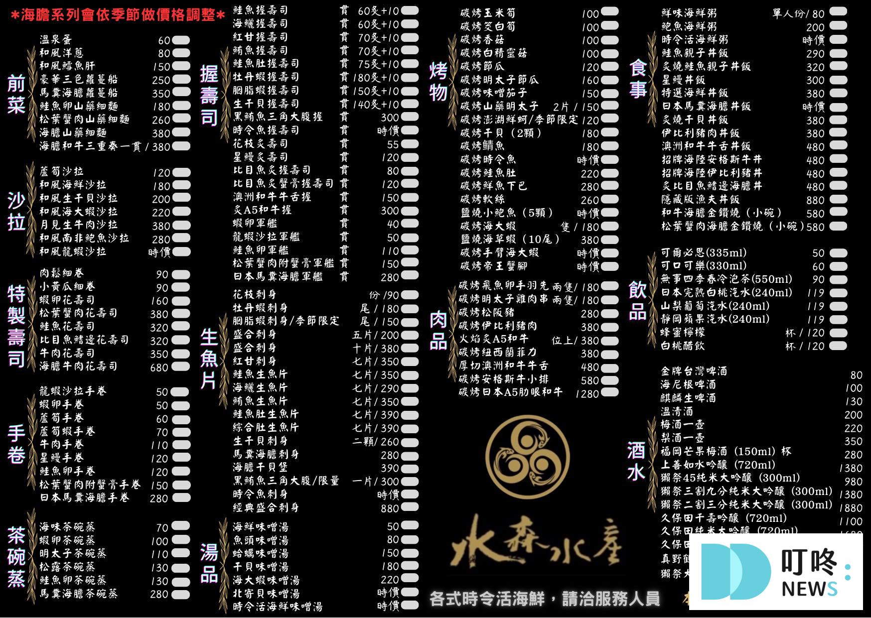 水森水產菜單 單點