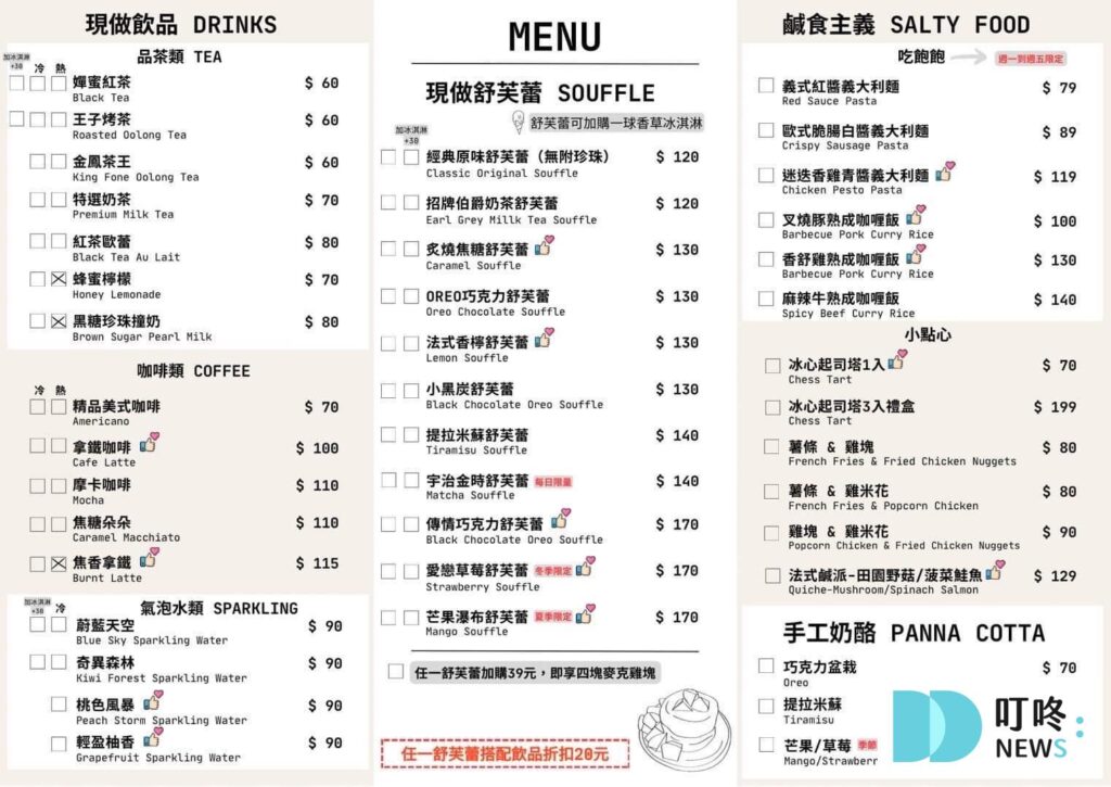 王子神谷日式厚鬆餅興大店｜菜單價格