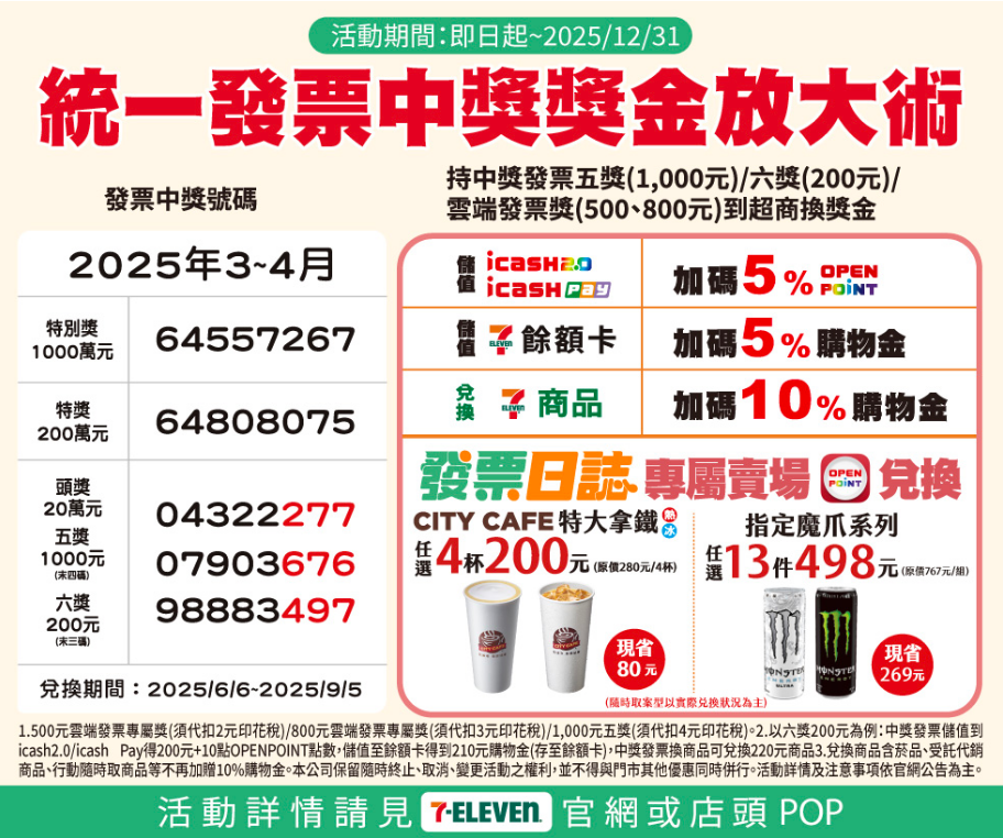 7-11統一發票中獎加碼