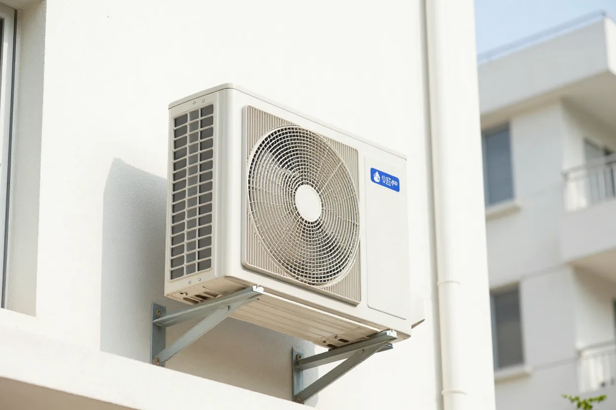 冷氣選購指南【2026】|變頻定頻怎麼選?坪數噸數怎麼算?節能補助申請一次看 冷氣選購-陽台室外機安裝示意