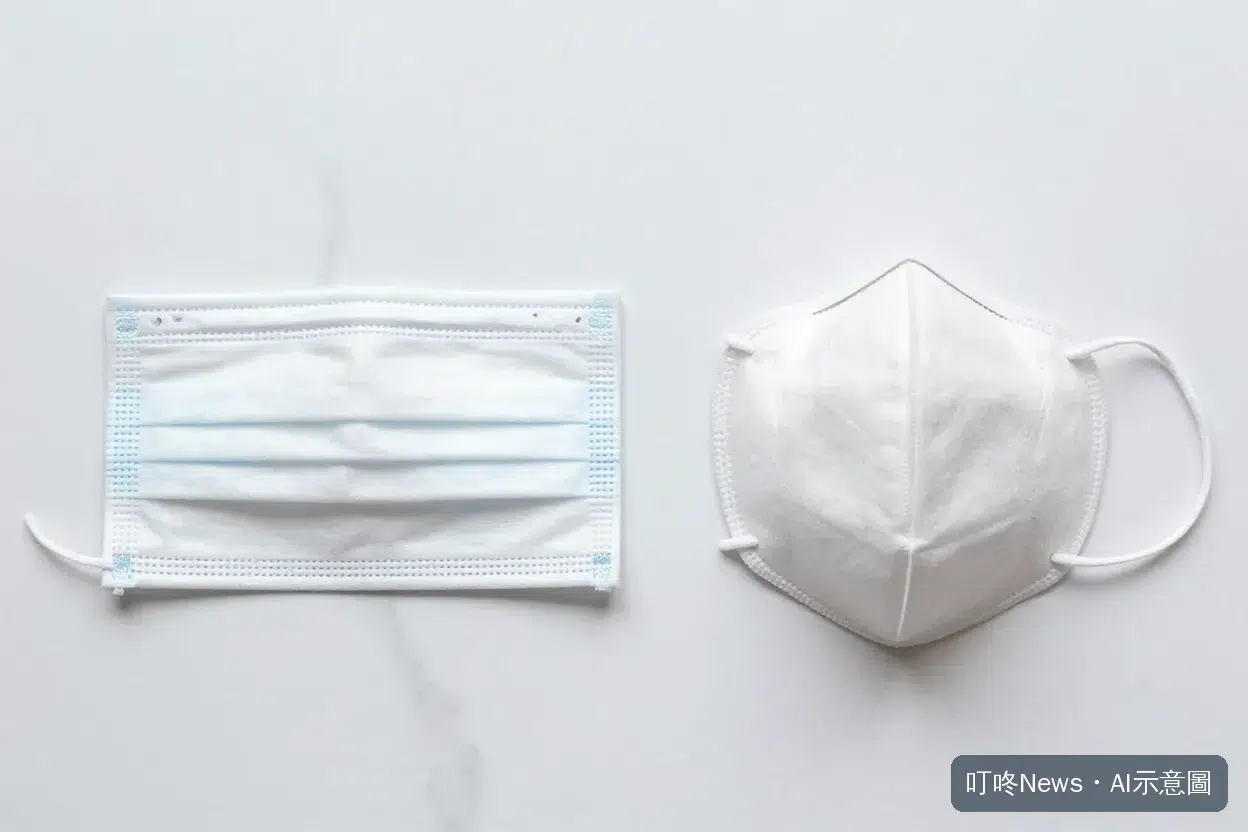 左為平面褶皺型口罩、右為立體剪裁口罩的外型對照