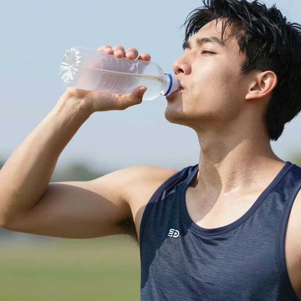 戶外運動大量流汗後補充運動飲料情境示意圖