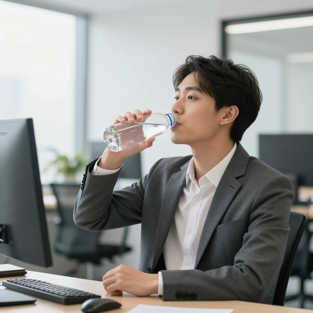辦公室久坐補充水分情境示意圖