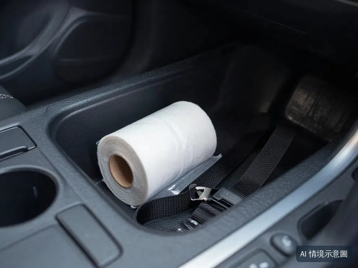 車用置物格內收納一捲拾便袋，人車兩用情境