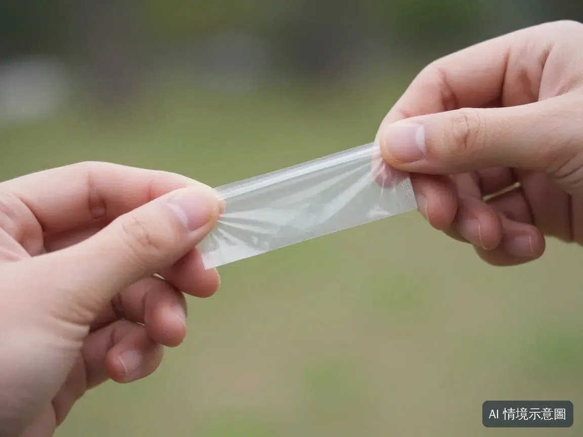 用手拉開拾便袋檢查厚度的情境示意